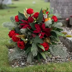 Christmas Holly & Rose Memorial Pot